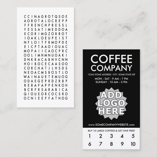 Carte De Fidélité punch de loyauté de recherche mot de café (Devant / Derrière)