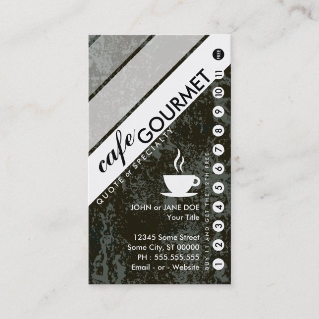 Carte De Fidélité punchcard grunge COFFEE : (acheter 11 obtenir 1 gr (Devant)