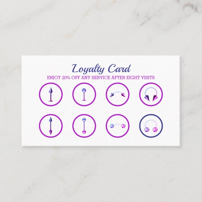 Carte De Fidélité Purple Pink Neon Stylish Corps Piercing (Devant)