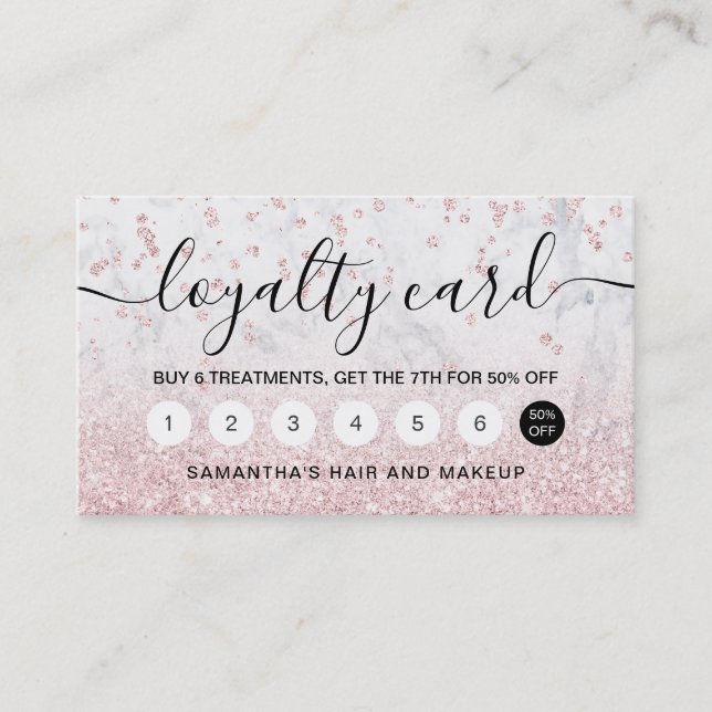 Carte De Fidélité rose de maquillage parties scintillant en marbre b (Devant)