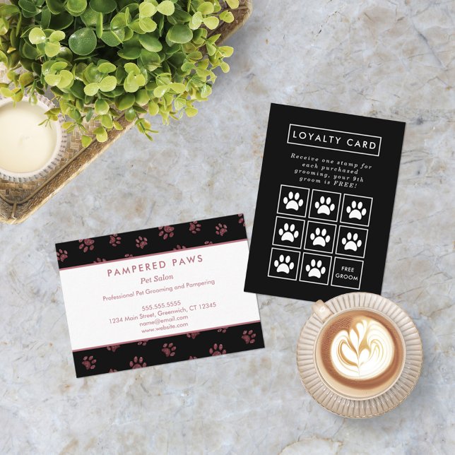 Carte De Fidélité Rose Gold Parties scintillant Empreinte de patte P (Rose Gold Glitter Paw Print Professional Pet Salon Loyalty Card)