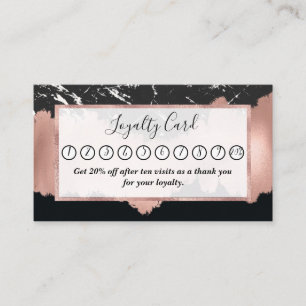 Carte De Fidélité Rose moderne Gold Noir Marbre Blanc Brosse