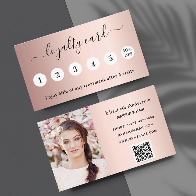 Carte De Fidélité Rose noir code qr or élégant photo (Créateur téléchargé)