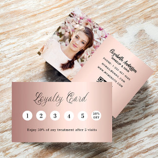 Carte De Fidélité Rose or rose qr code photo élégant