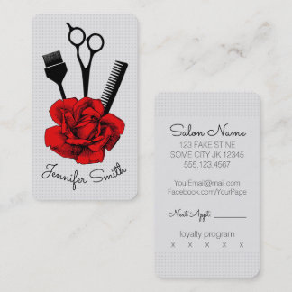 Carte De Fidélité rose rouge de coiffeur vintage chic de styliste en