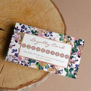 Carte De Fidélité Rose sarcelle violet or rose polka points floral f