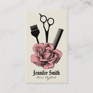 Carte De Fidélité rose vintage chic de coiffeur de styliste en