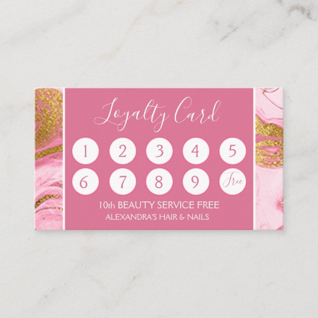 Carte De Fidélité Rosée et or Marbre Girl Loyalty Punch (Devant)