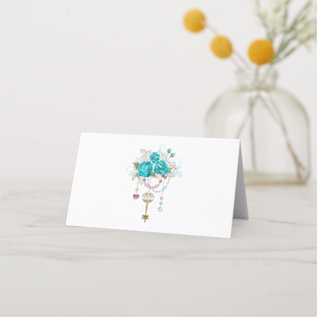 Carte De Fidélité Roses turquoise avec touches (Devant)