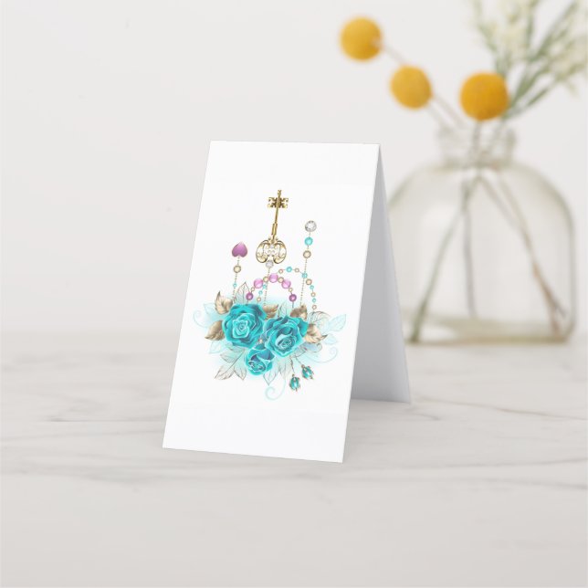 Carte De Fidélité Roses turquoise avec touches (Dos)