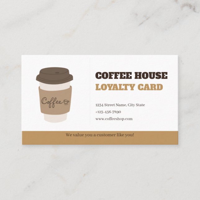 Carte De Fidélité Rustic Brown Minimalist Coffee Loyalty Card Templa (Devant)