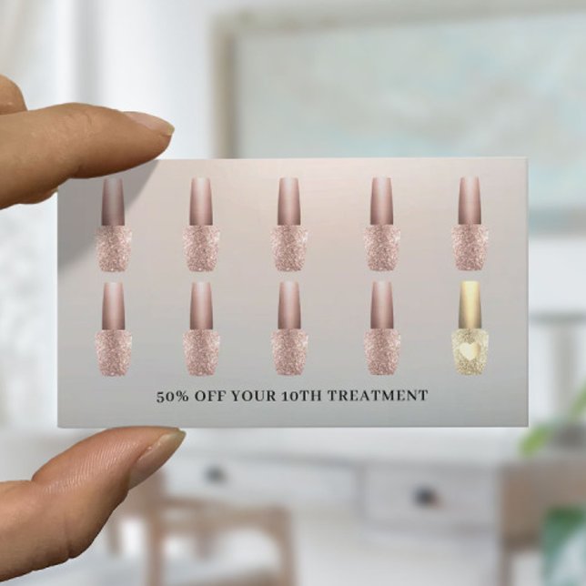 Carte De Fidélité Salon à ongles moderne Silver Polonais Manicuriste (Créateur téléchargé)