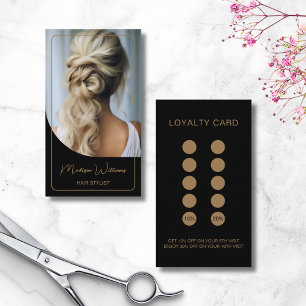 Carte De Fidélité Salon de Photo Moderne Hair Stylliste Black Gold