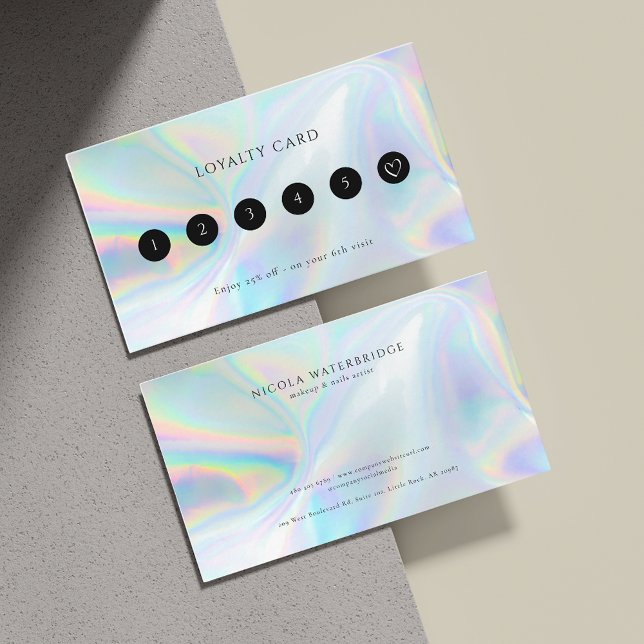 Carte De Fidélité Salon des cheveux et maquillage Iridescente Busine (Hair Salon and Makeup Iridescent Business Loyalty Card)