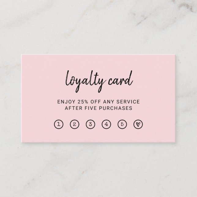 Carte De Fidélité Script moderne| Rose pâle élégant et simple (Devant)