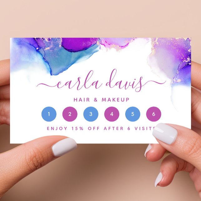 Carte De Fidélité Signature Script Purple Blue Alcool Encre (Créateur téléchargé)