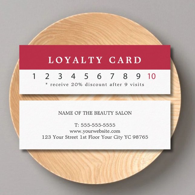 Carte De Fidélité Simple Elegant Blanc Rouge Beauté Loyauté (Créateur téléchargé)
