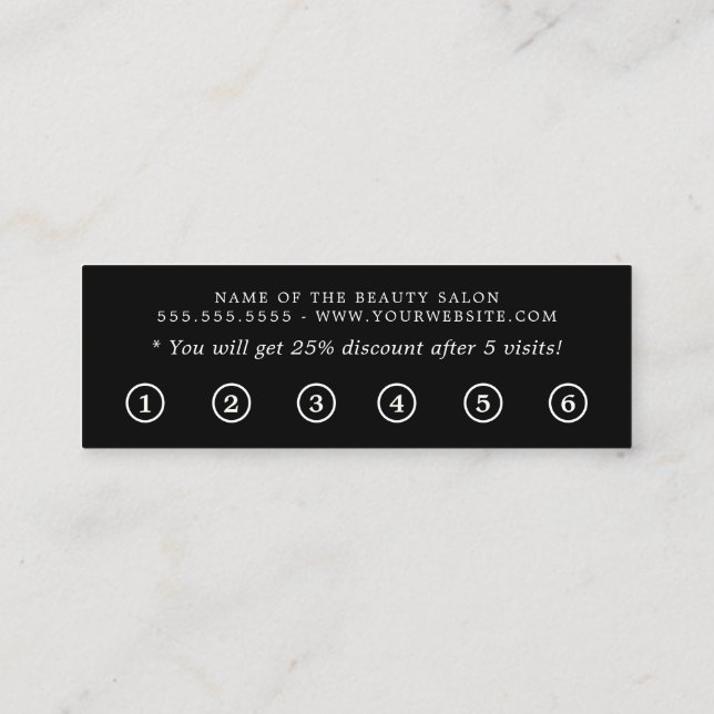 Carte De Fidélité Simple élégant noir blanc beauté plat (Dos)