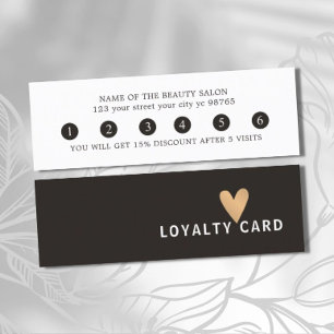 Carte De Fidélité Simple Elégant noir blanc Faux Gold Heart