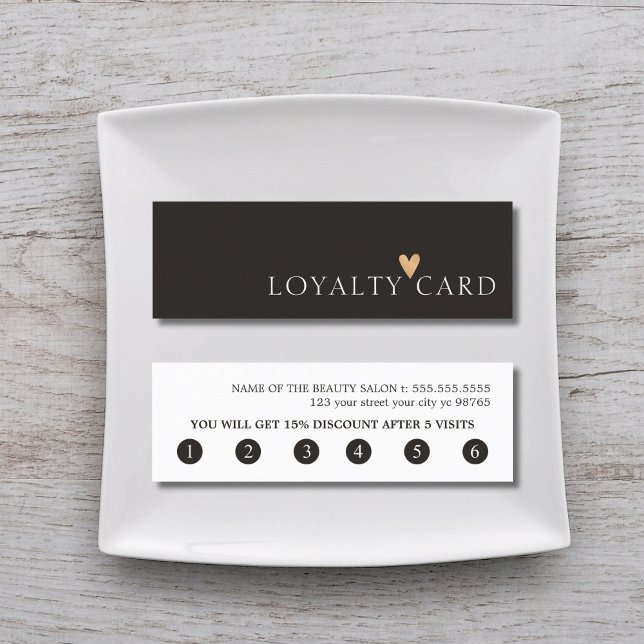 Carte De Fidélité Simple Elégant noir blanc Faux Gold Heart (Créateur téléchargé)