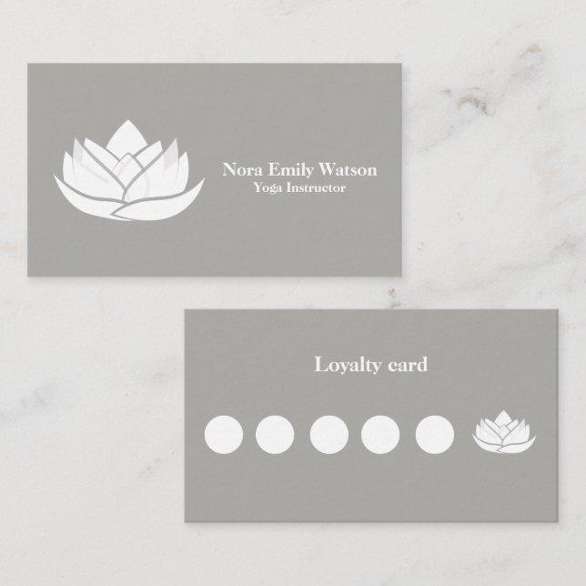 Carte De Fidélité Simple Grey and White Lotus Flower Business Flat (Devant / Derrière)
