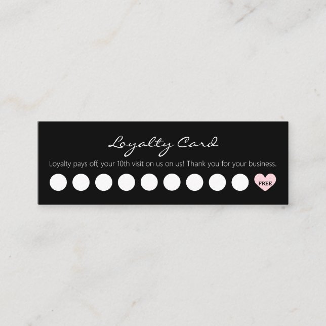 Carte De Fidélité Simple réduction client noir & blanc avec coeur (Devant)