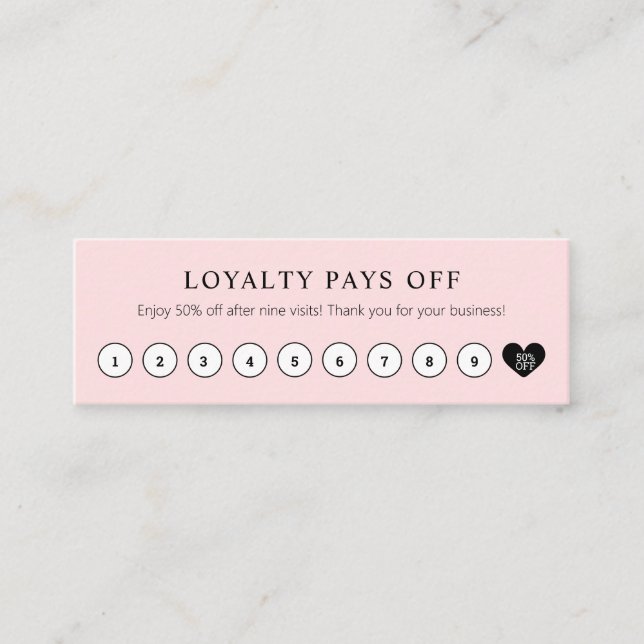 Carte De Fidélité Simple réduction client rose vif avec coeur (Devant)