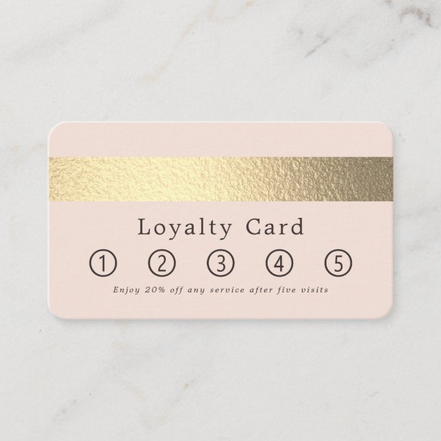 Carte De Fidélité Simplement Chic Gold Foil Stripe Sur Blush Pink (Devant)