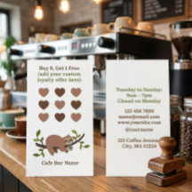 Sloth Coffee Shop Loyalty Punch Card