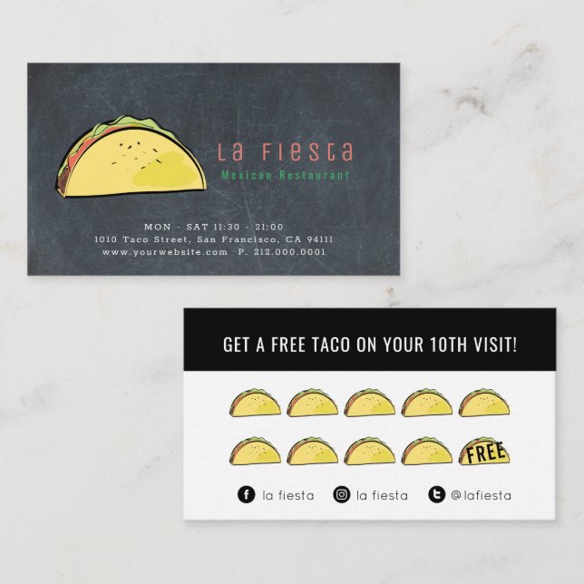 Carte de fidélité Taco Black Chalkboard (Devant / Derrière)