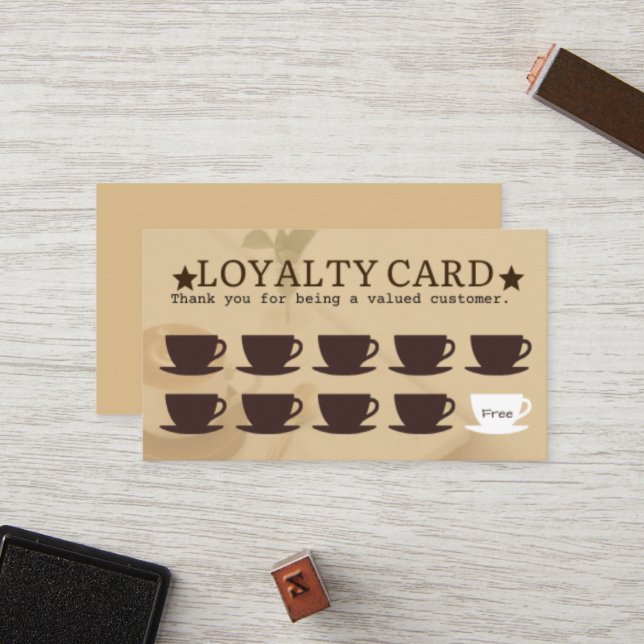 Carte De Fidélité Tasses à café (Devant/Arrière en situation)