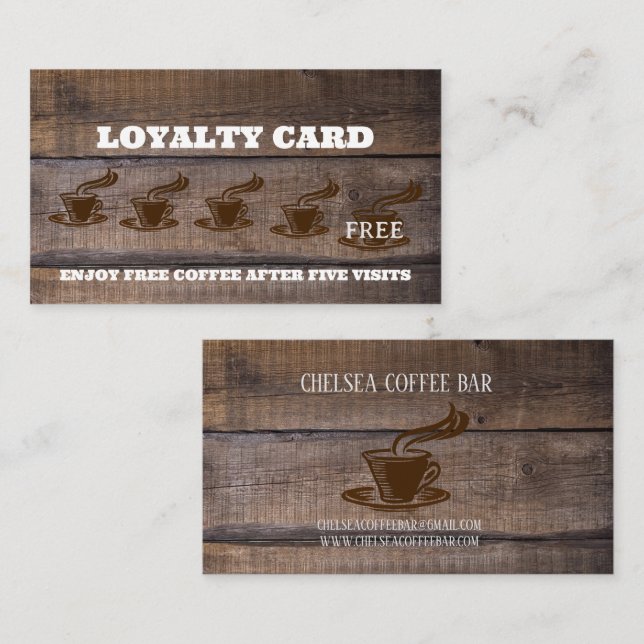 Carte De Fidélité Tasses à café rustiques Business Bar Professionnel (Devant / Derrière)