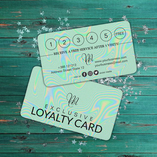 Carte De Fidélité Texture holographique verte Liquide Faux (Créateur téléchargé)