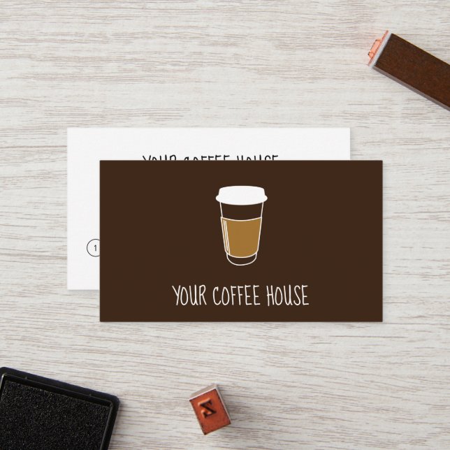 Carte De Fidélité Timbre Mocha brun Editable Café House (Devant/Arrière en situation)