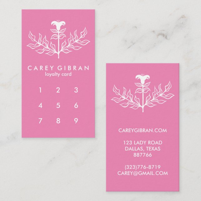 Carte De Fidélité Tirage de trait blanc rose élégant (Devant / Derrière)
