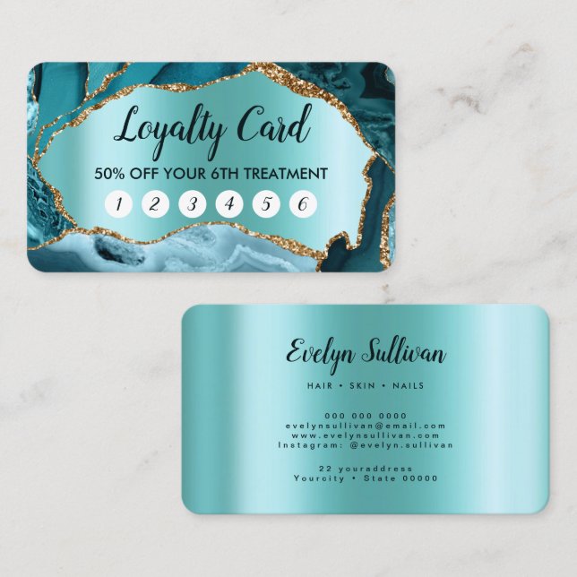 Carte de fidélité turquoise Agate Faux Pearlescent (Devant / Derrière)