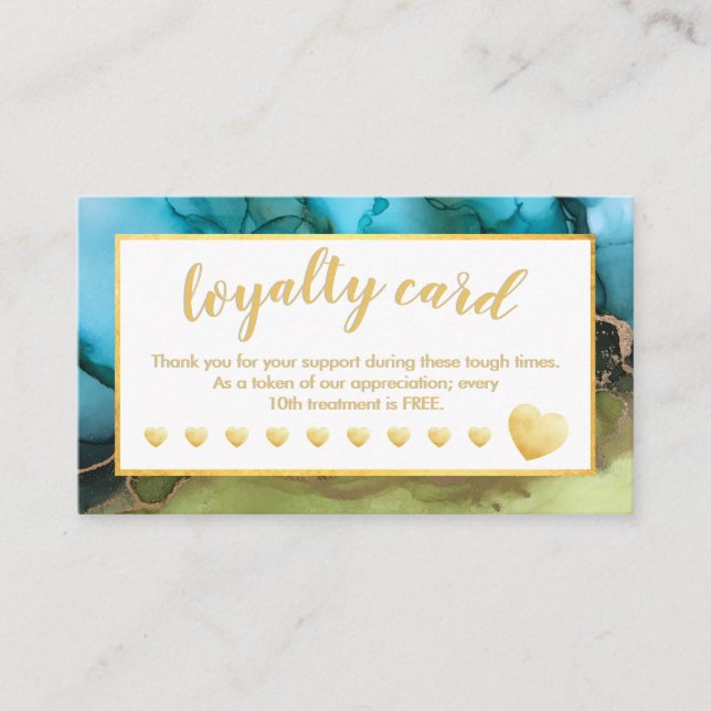 Carte de fidélité turquoise Gold Foil Hearts Salon (Devant)