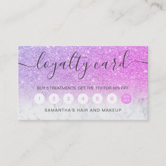 Carte De Fidélité typographie élégante marbre chic rose parties scin (Devant)