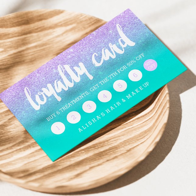 Carte De Fidélité Typographie lavande parties scintillant turquoise  (Créateur téléchargé)