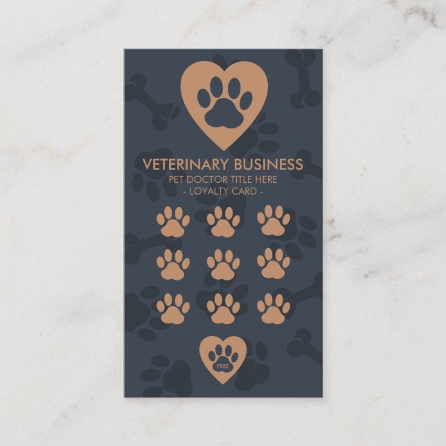Carte De Fidélité Vétérinaire de l'animal de compagnie Paw Heart (Devant)