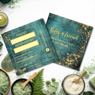 Carte De Fidélité Vintage sript Emerald Green Gold and Black 