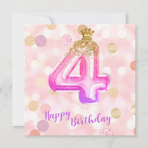 Carte de fille d'anniversaire 4ème rose violet or