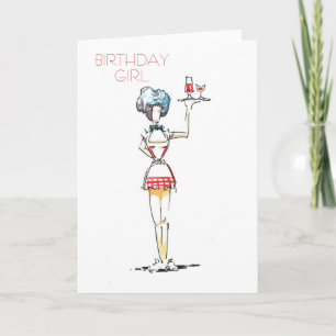 Carte de fille d'anniversaire de serveuse
