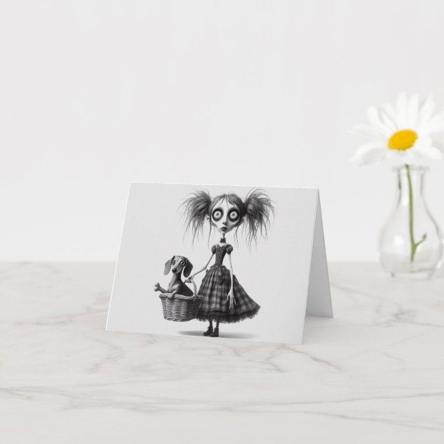 Carte de fille gothique maigre et chien pour toute (Petite plante)