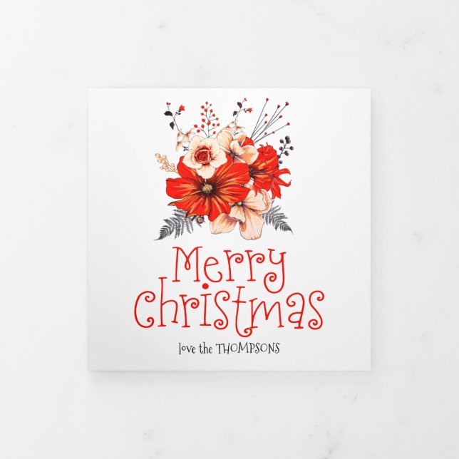 Carte De Fin D'année Trois Volets 5 Année Photo En Vue Bulletin Festif Floral Rouge (Protection)