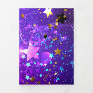 Carte De Fin D'année Trois Volets Arrière - plan de feuille violet avec étoiles