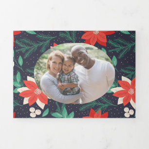 Carte De Fin D'année Trois Volets Big Red & White Christmas Poinsettias Photo