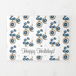 Carte De Fin D'année Trois Volets Bijoux de Noël Arbre bleu noir brillant Lune