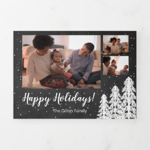 Carte De Fin D'année Trois Volets Blackboard Snowy Pine Tree Forest Vacances 6 photo