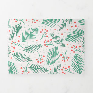 Carte De Fin D'année Trois Volets Branches de pin de Noël dessinées à la main Vert R